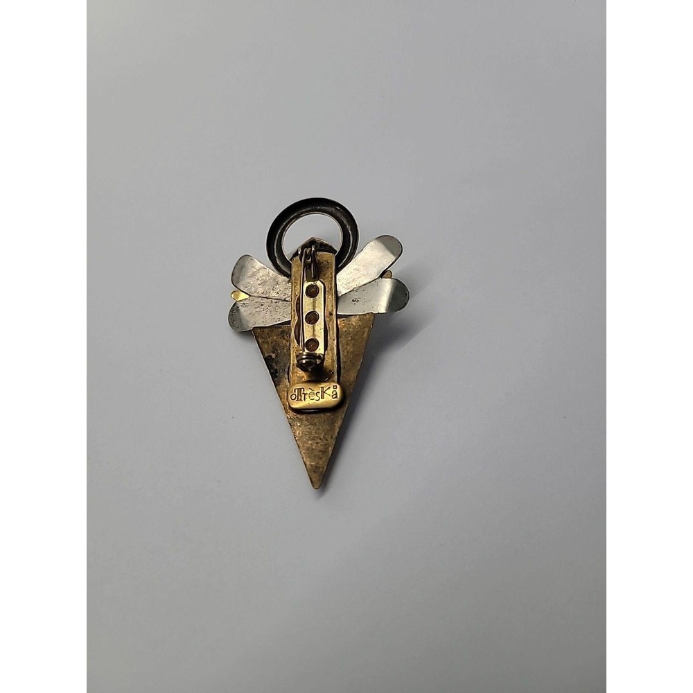 Vintage Treska Angel Brooch Pin Mixed Metal Halo Geometric Religious Signed - Picture 9 of 12
